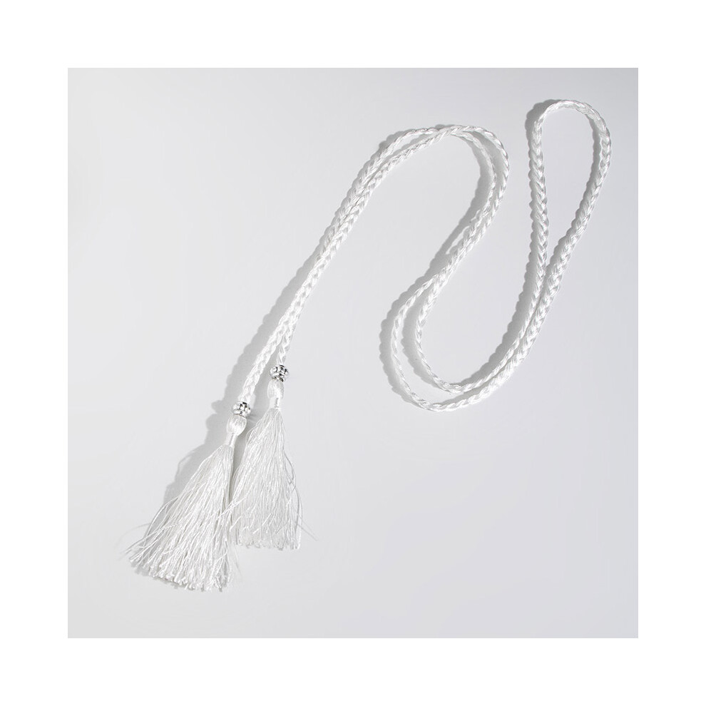(Hanfu Waist Rope White) Tassel Braid Cord Hair Rope Simple and Versatile Waist Rope