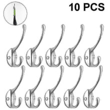 (Silver) 10 Pack Rustic Coat Hooks Wall Mounted Heavy Duty Double Hooks Retro-xinhan