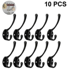 (Black) 10 Pack Rustic Coat Hooks Wall Mounted Heavy Duty Double Hooks Retro-xinhan