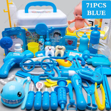 Children's Medical Toy Set Doctor's Play Equipment Toy Doctor Stethoscope Set Children's Doctor Play Set 71PCS Blue