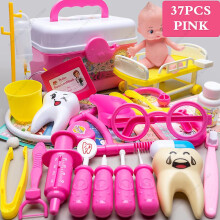 Children's Medical Toy Set Doctor's Play Equipment Toy Doctor Stethoscope Set Children's Doctor Play Set 37PCS Pink