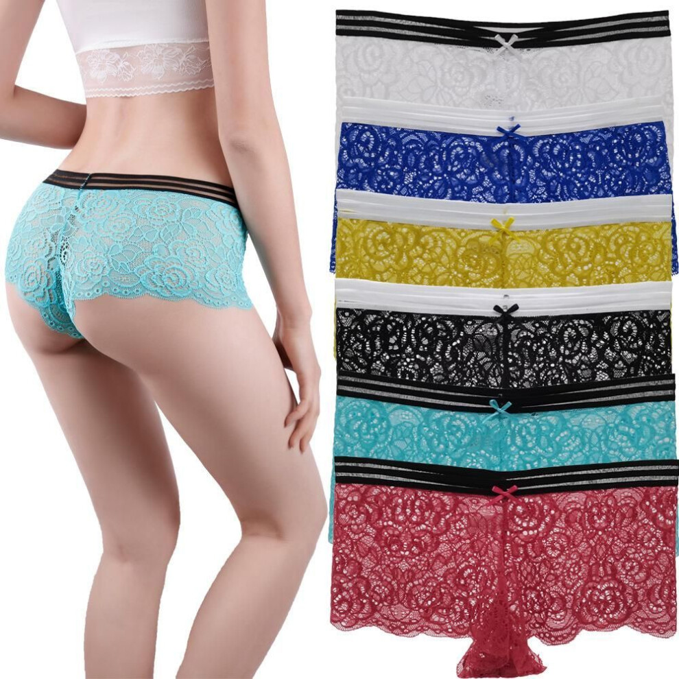 (L) Women Boxers Underwear Sexy Full Lace French Panties Shorts Boyshort Ladies Knickers Intimates Lingerie 6 Pcs/lot