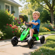 (Green) AIYAPLAY Pedal Go-Kart for Kids with Silent EVA Wheels, Metal Frame