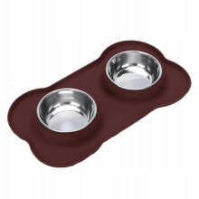 Set Of Bowls with Anti-slip Mat with Bone Shape 46x23 Cm Brown