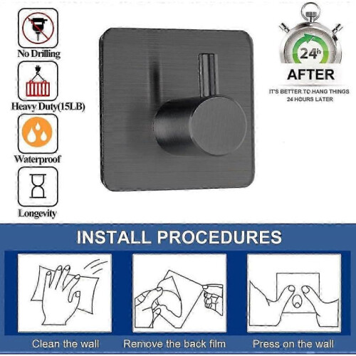 Black self-adhesive towel hooks for bathroom kitchen door 4-pack 2
