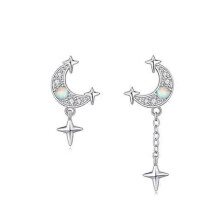 Earrings for Women Trendy, 925 Sterling Silver Earring Jewelry, Fashion Small Hoop Blue Star Moon Sun Drop Dangle Retro Graduation Birthday Gifts for