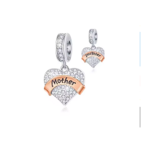 Mother Daughter CZ Dangle sterling silver charm for pandora bracelet