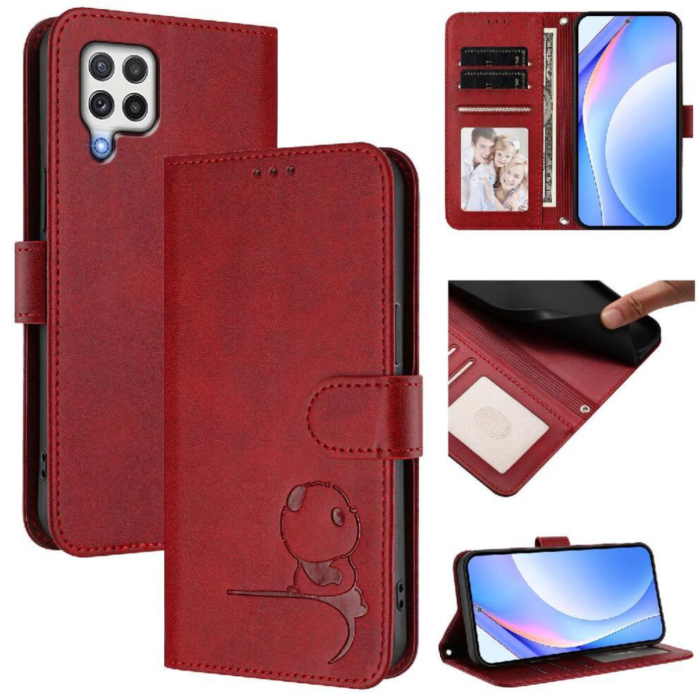 (Red) Phone Case For Samsung Galaxy A22 4G Rfid Blocking Magnetic Pu Leather Flip Folio Card Slots Holder Kickstand Red 764549992492