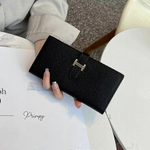 Wallet Luxury Ladies Leather Long Wallet Fashion Folding Leather Phone Wallet Ladies Envelope Wallet Hand Wallet black