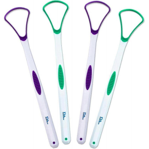 4 Tongue Scraper Cleaner ~ Soft & Gentle Silicone Head (Green,Purple)