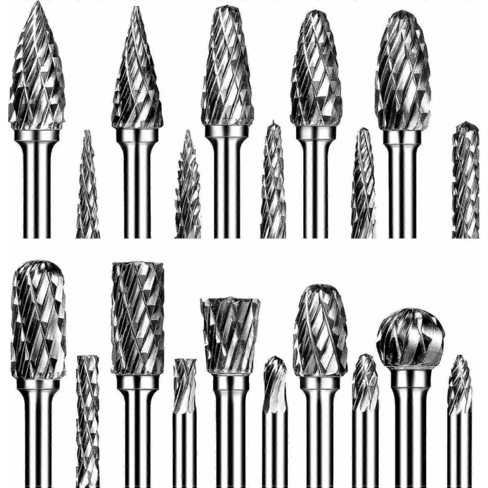 Carbide Burr Set, Die Grinder Bits, 20 Pcs 1/8" Shank Double Cut Tungsten Carbide Rotary Burrs Set Compatible With Dremel For Metal Carving Wood Worki 6921102484007