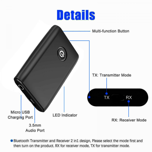 Taotronics 2-in-1 Bluetooth 5.0 Transmitter/Receiver with aptX Low Latency and 10h Battery 1
