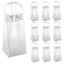 Pack of 10 Wine Cooler Bag Ice Bag Transparent PVC Portable Wine Bottle Cooler Bag Champagne Ice Bag with Handle