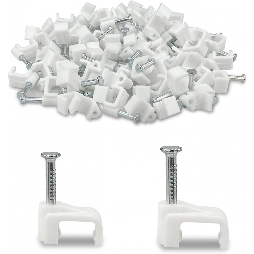 200 Pcs 8Mm Flat Ethernet Cable Wire Clips Single Coaxial Cable Clamps With Nail 6921102486193