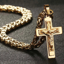 Diyalo Men s Stainless Steel Jesus Christ Holy Crucifix Cross Pendants Necklaces Orthodox Long Chain Necklaces Boys Jewelry