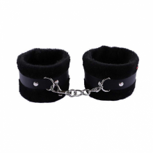 (Black)Fluffy Wrist Leather Handcuff Bracelet Detachable Adjustable Toy