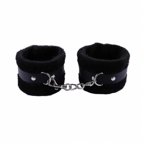 (Black)Fluffy Wrist Leather Handcuff Bracelet Detachable Adjustable Toy
