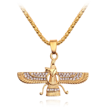 Gold Color Zoroastrian Farvahar Wing Necklace Pendant Alloy Zoroastrianism Persian Achaemenian Men Jewelry Necklaces
