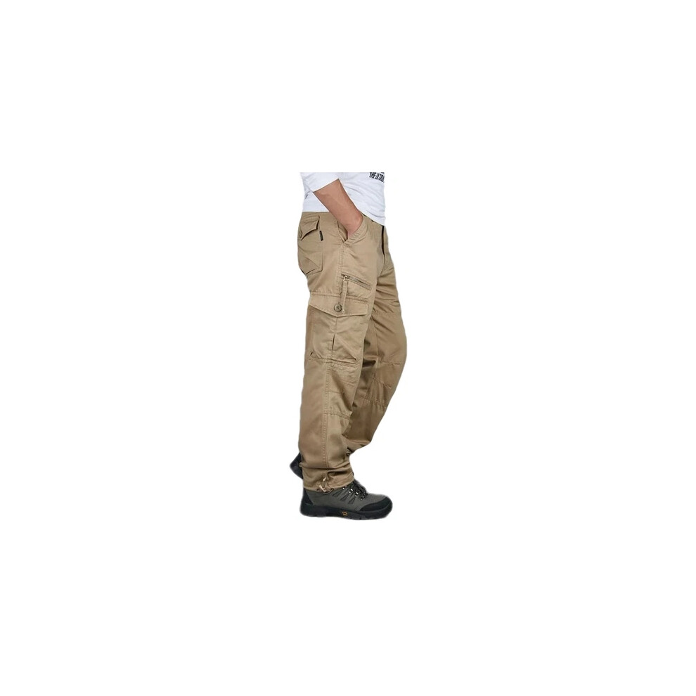 (Khaki, Uk 3XL=Tag 4XL) Men's Cargo Pants Tactical Pants Multi-Pocket Long Pants Leisure Work Pants 6964350101302