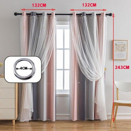 Curtains for girls' rooms - Gray-pink - Rectangular - Blackout - 135 x 240 cm 1