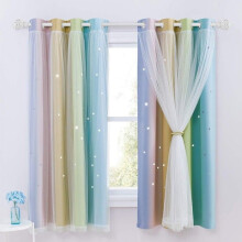 Set of 2 blackout curtains with rings and star pattern for the bedroom, 132 x 160 cm