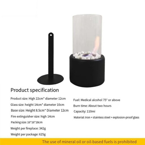 Small table fireplace, portable mini alcohol fireplace for indoor use, smoke-free, black 2