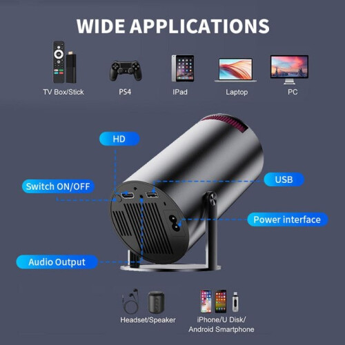 Mini Projector 270 Bluetooth 5.2, Portable WiFi Projector 200 ANSI Luminance, 4K Auto Keystone Projector with Android System 2