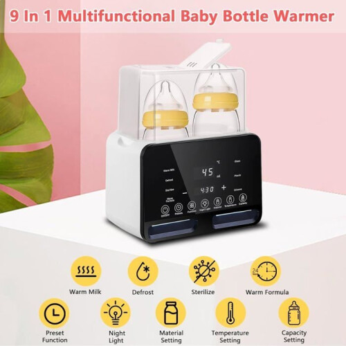 9-in-1 baby bottle warmer, fast bottle warmer, smart temperature control and automatic switch-off, with night light 1