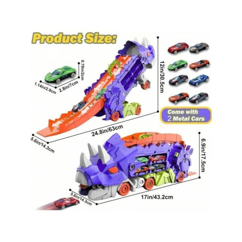2-in-1 Folding Dinosaur Carrier, Competition Game, Die-cast Dinosaur Toy, + 4 Carts 2