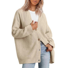 (XL, apricot) Promotional sales Women's sweater jacket cardigan button placket V-neck plain