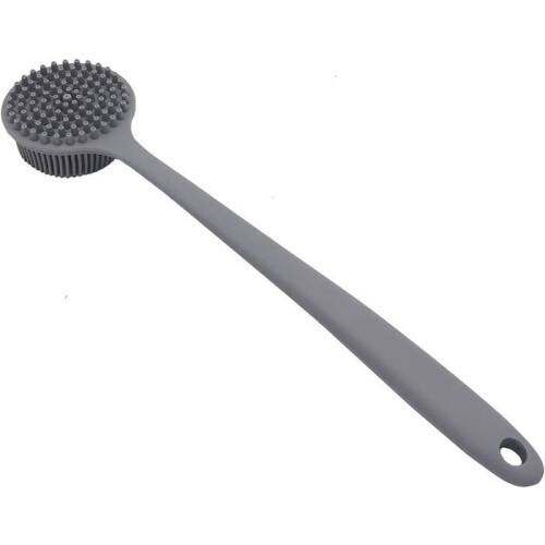 Silicone back brush for shower, bath, body, long handle (gray) 2