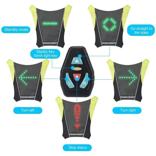 LED bicycle vest - Unknown brand - With indicator - Remote control - USB rechargeable 1