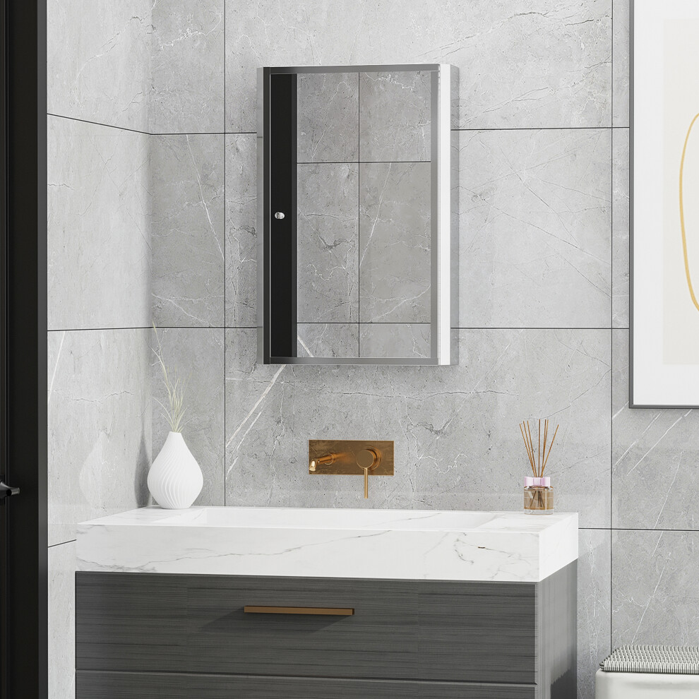 HOMCOM Mirror Cabinet Shelves Bathroom Storage  Stainless Steel Wall Cabinet