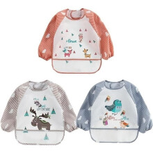 3-pack long-sleeved baby bibs, waterproof and washable, for children to eat, draw and play