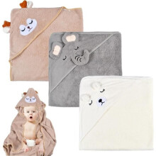 3-piece baby hooded bath towel, baby bath cape, bamboo hooded bath towel, super absorbent bath towel