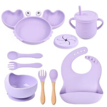 Baby eating set, non-slip tableware, baby bowl with suction cup, bib, fork and spoon, BPA-free, learning to eat