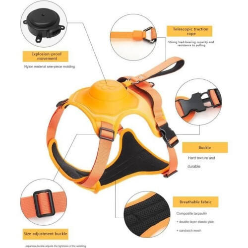 Anti-pull harness - Not specified - Model L - Black - Comfortable and breathable - Integrated retractable leash 2