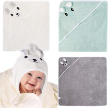 Bath towel - Not specified - Pack of 3 - 80 x 80 cm - Coral fleece - Animal print