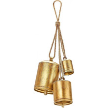 Christmas Bells Rustic Christmas Decor Vintage Style Brass Shabby Chic Decorations Set of 3 (Brass)36CM