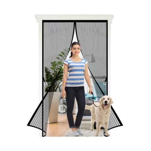 Magnetic screen for balcony/patio doors, 140 x 210 cm, no drilling required, black