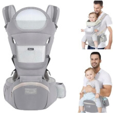Baby carrier, baby carrier with hip seat, 6-in-1 multifunctional baby carrier, ergonomic 360 adjustable, easy-to-carry seat. GREY