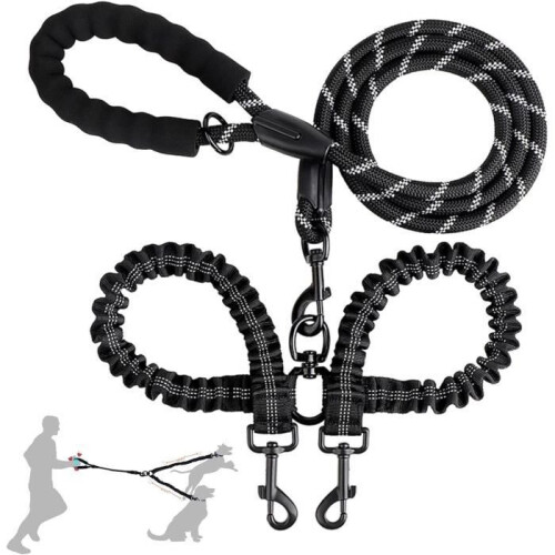 Double leash - Not specified - Adjustable - Reflective thread - 80 cm - For 2 dogs