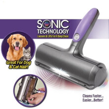 Cordless and reusable hair brush with integrated collection container, light suction, thorough cleaning for cats and dogs