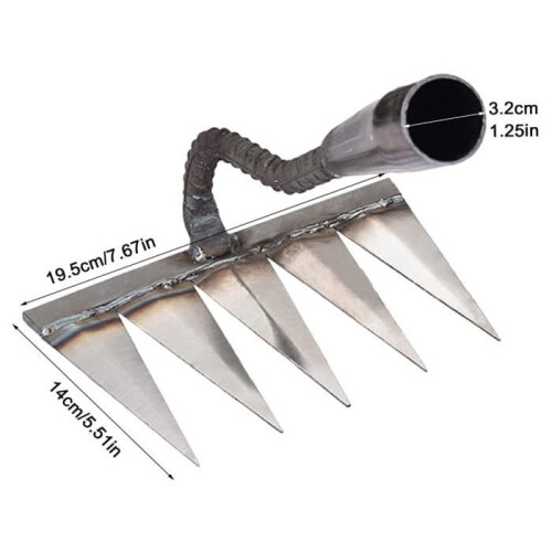 Metal garden rake for weeding and raking – white – rake tine tool 2