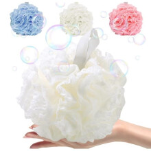 3-pack soft shower sponges with large mesh XL thick white floral loofah pink blue body cleansing sponges