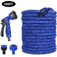 x 30 m (100 ft) Flexible Garden Hose, Retractable and Extendable Water Hose for Irrigation (Blue)