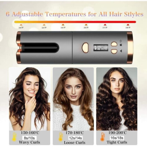 Automatic Curling Iron - Cordless - Blue - Anti-burn Design - Temperature 2