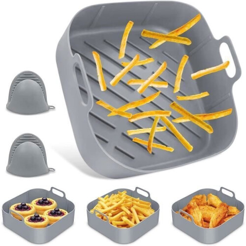 Silicone Airfryer Pan, 20cm Square Basket, Reusable Silicone Airfryer Liner