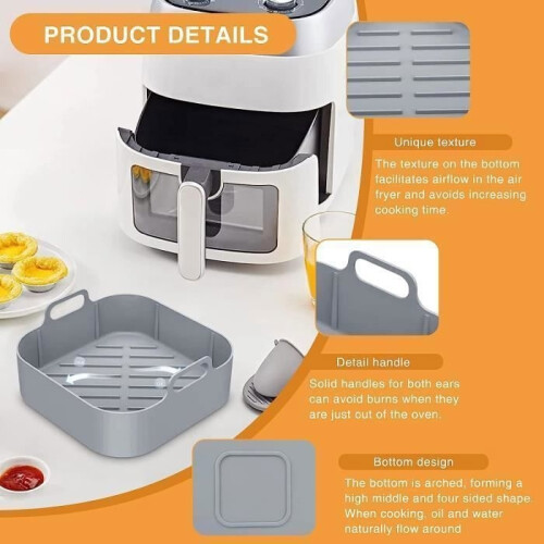 Silicone Airfryer Pan, 20cm Square Basket, Reusable Silicone Airfryer Liner 2