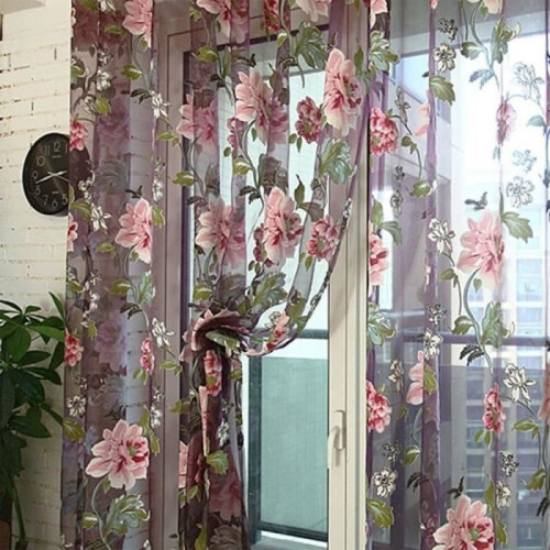 Purple peony pattern eyelet curtain – Elegant double curtain 100 x 200 cm 1